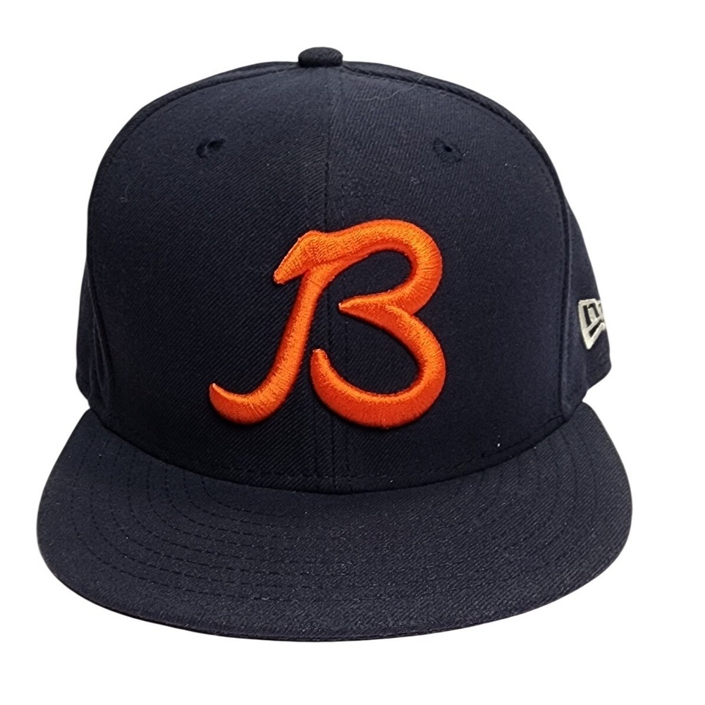 New‎ Era Chicago Bears 59FIFTY Fitted Hat Navy Blue Orange B Logo Size 7 3/8 Cap